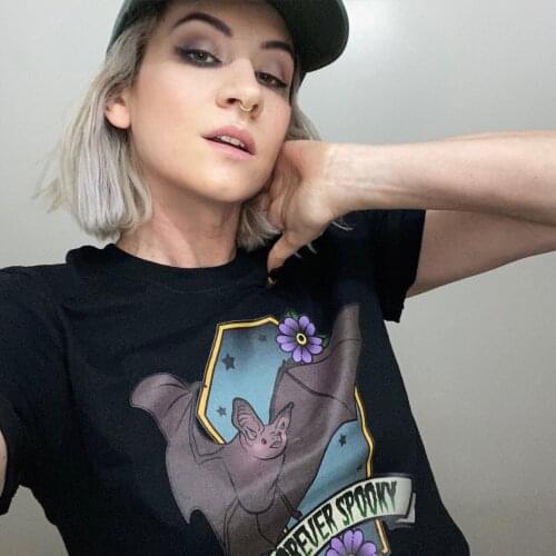 Colored Black Forever Spooky art Bat t-shirt women 100% Cotton funny graphic tumblr casual quote Fashion unisex tee top tshirt