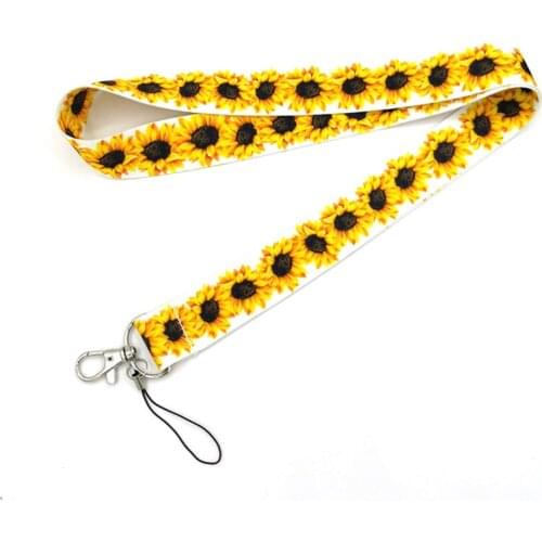 Sunflower Flowers Mobile Phone Straps Keychain Lanyard For Keys Camera USB Badge Holders Hanging Rope Lanyard with Keyring