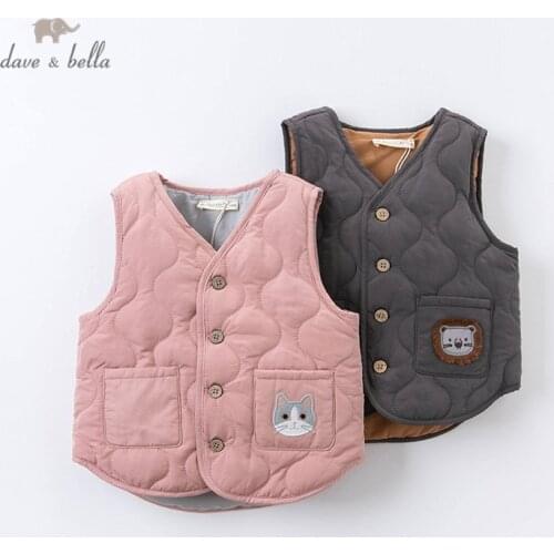 DBX14534 dave bella winter kids unisex cartoon pockets button padded coat children fashion sleeveless vest