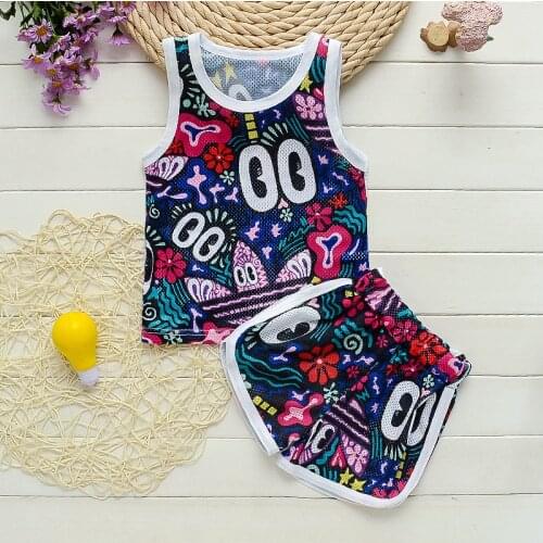 Children Boy Summer Clothes Baby Boys New Mesh Vest Suit Cartoon Print Tracksuits Sport Clothing For Kids Boys Pajamas