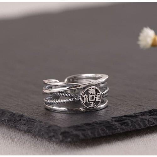 FNJ 925 Silver Ring Adjustable Size 100% Original Real S925 Solid Silver Rings for Women Jewelry Fine Coins