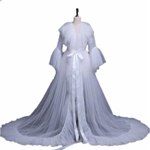 Customized Sexy Maternity Women Pajamas Bathrobe White Tulle Photo Shoot Dress Party Evening Nightdress