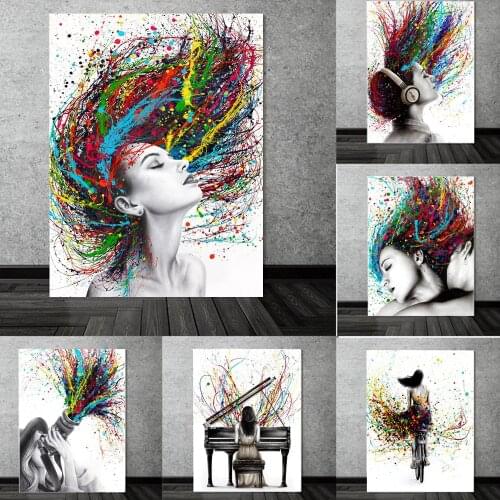 Girls Colorful Hair Style Canvas Painting Poster And Prints Fashion Wall Pictures For Barber Shop Decoration Home Decor No Frame