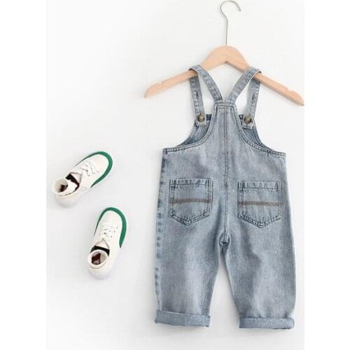 1 2 3 4 5 Years Baby Girls Jumpsuit Fashion Pocket Toddler Boys Denim Overalls Kids Pants Cotton Cowboy Unisex Children Jeans