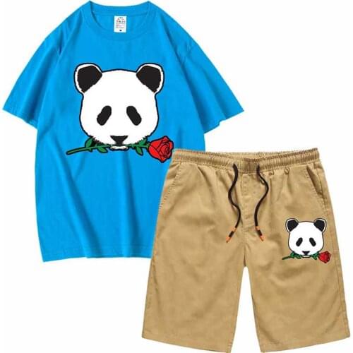 Riot Society Mens Sets panda rose Tops and Shorts sportswear T shirts Short sleeved set 2 pcs sport tshirt casual homme top tee