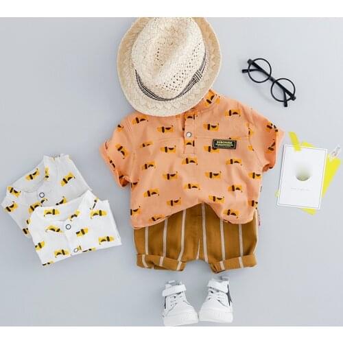 Summer Toddler Infant Clothes Baby Girls Boys Clothing Sets Kids Children Cartoon Casual T Shirt Stripe Shorts