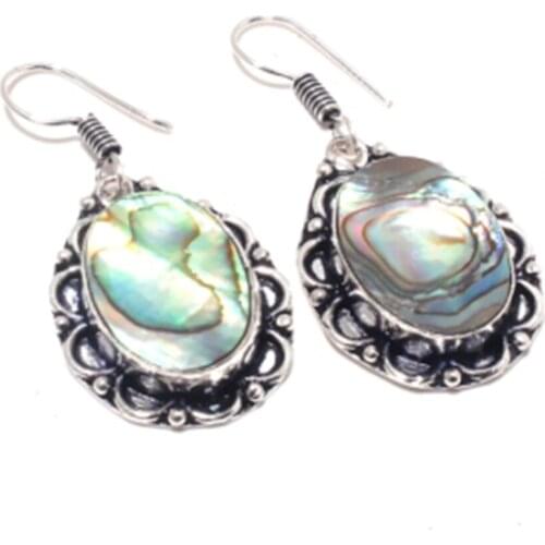 Abalone Shell, Silver Overlay on Copper Earrings 42mm , FRE0094