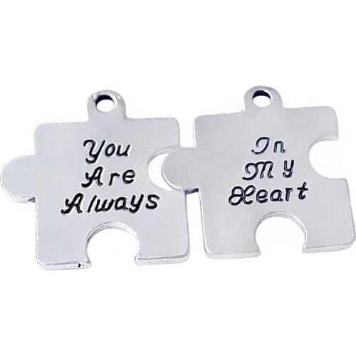 Fashion Glossy Metal Autism Puzzle Pendant Engraving You are always in my heart Tags Charms Can be split