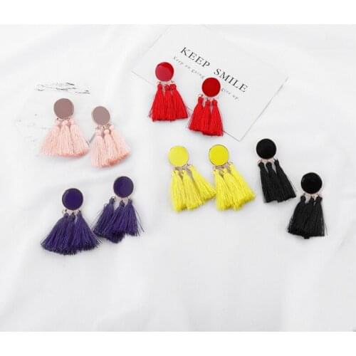 Fashion Tassel Earrings Bohemian Tassel Black Red Silk Fabric Drop Dangle Charm Tassel Earrings For Women