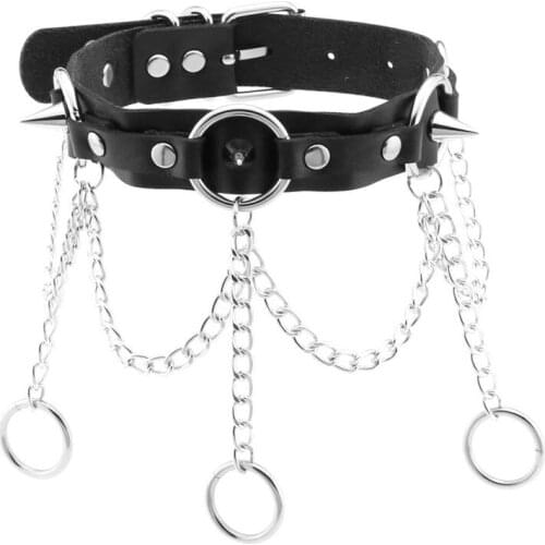 New 2021 Harajuku Punk Spiked Pu Leather Choker With Chain Collar Harness Necklace Women Girls Buckle Style Goth Accessories