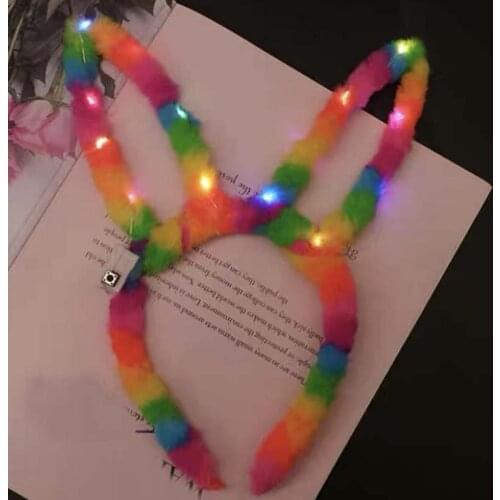 Adult Kids Flashing LED Bunny Headwear Hair Hoop Accessories Halloween Party Props Hairband ,glowing Rabbit headband with lights