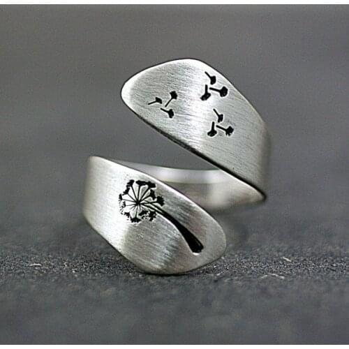 New Fashion Carved Dandelion Flower Rings for Women Silver Color Open Adjustable Couple Knuckle Ring Punk Hip Hop Party Jewelry