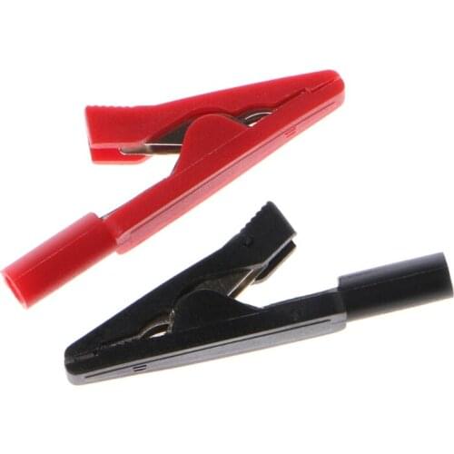 P82C 2 Pcs Insulated Alligator Clip 2mm Banana Female Adapter Meter Test Probe Black Red