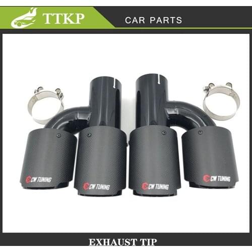 A Pair Universal H Style Dual tip Matt Carbon Fiber Stainless Steel Straight Muffler Pipe Car Exhaust Tail Pipe With Logo