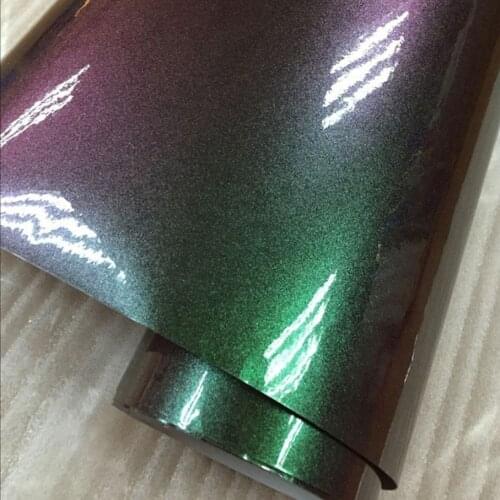 50cm*200/300/500cm Diamond Glitter Chameleon Vinyl Wrap Gloss Metallic Vehicle Film Green red Stretchable Air Release DIY Decals