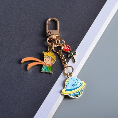 Trendy The Little Prince Keychain Cute Rose Airpods Pendant For Clothes Backpack Keyring Personality Key Chains Charms Jewelry