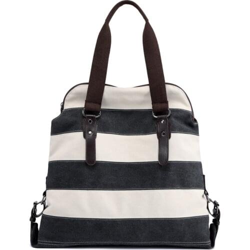 Casual Versatile Contrast Color Stripes Hand Joint Canvas Large Capacity WOMENS Shoulder Bag