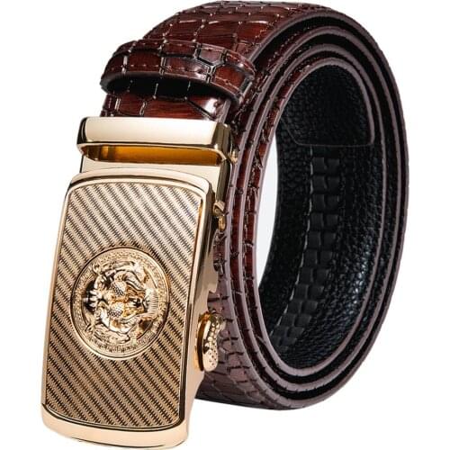 Luxury Red Burgundy Leather Mens Belts Metal Automatic Buckles Men Belt Ratchet Tiger Wolf Eagle Bat Waistband Straps Wedding
