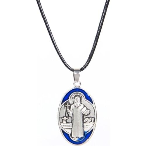 San Benito Medal Enamel Cross Jesus Pendant Stainless Steel Saint Benedict Link Chain Necklaces for Women Men Religious Jewelry