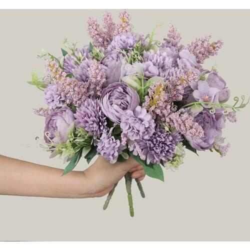 Silk Artificial Roses Flowers 7 Heads White Pink Small Flower Bouquet Wedding Flowers Decoration For Table Fake Peonies Flower