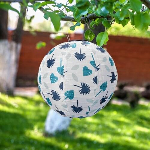LED Solar Nylon Cloth Lantern Lamp Leaf Painting Hanging Lantern Light Garden Decoration Outdoor Festival Decor for Yard Patio