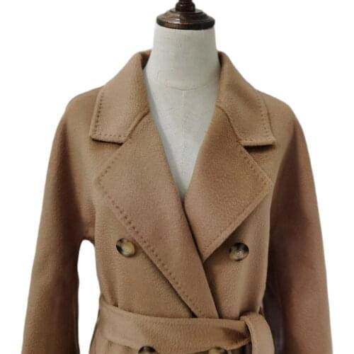 Long coat female autumn wool coat women 2020 winter cashmere coat women water ripple wool coat lace double breasted coat Commute