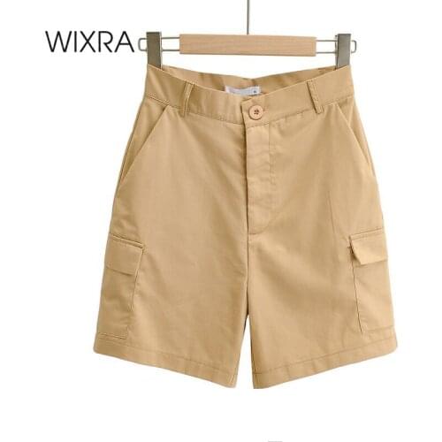 Wixra Womens Basic Cargo Shorts Pockets Summer New Trendy Pants High Waist Casual Street Style Bottom