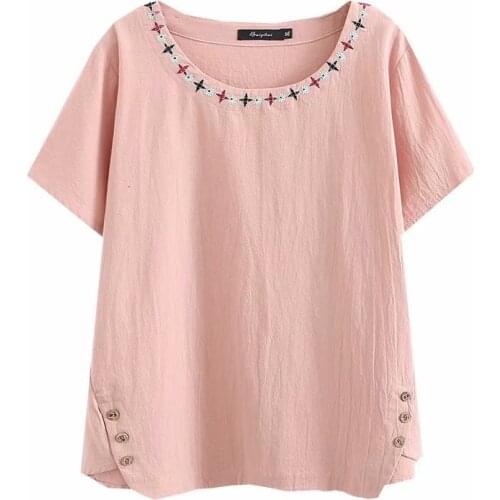 Women T Shirt Plus Size Tees 2021 Summer Fashion Casual Clothes Short Sleeve Plus Size Tops Embroidery Cotton Camiseta Mujer