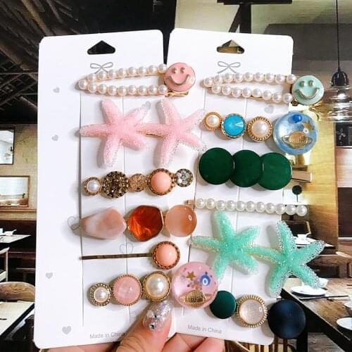 Fashion Barrette Set Women Simulatied Pearl Acrylic Hairpins For Girl Hair Accessories Chic Starfish Fish Tail Hair Clip Jewelry