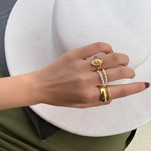 New Imitation Pearl Ring for Women Bride Gothic Pearls Flexible Chain Adjustable Rings for Girls Wedding Engagemet Ring