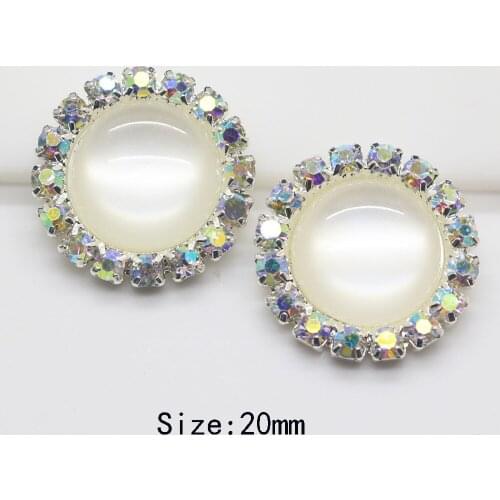 NEW 10Pc 20MM Flatback AB Colorful Transparent Cat Eye Rhinestone button Silver metal buttons DIY Wedding Decoration clothing