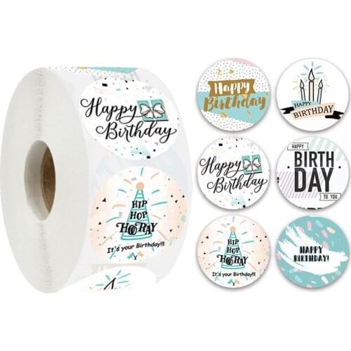 100-500Pcs Happy Birthday Stickers 8 Kinds Of Patterns For Party Cake Children Birthday Envelope Gift Box Decor Stickers 1 Inch