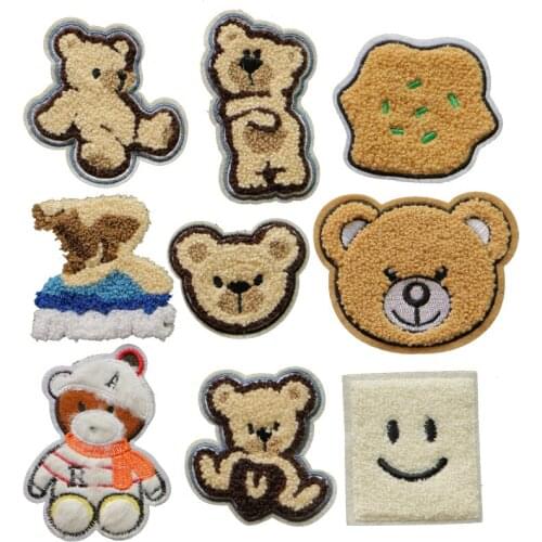 2pcs towel chenille Cute Cartoon Bear smile patch animal baby stripe Decal DIY clothing shoes and hats Badge