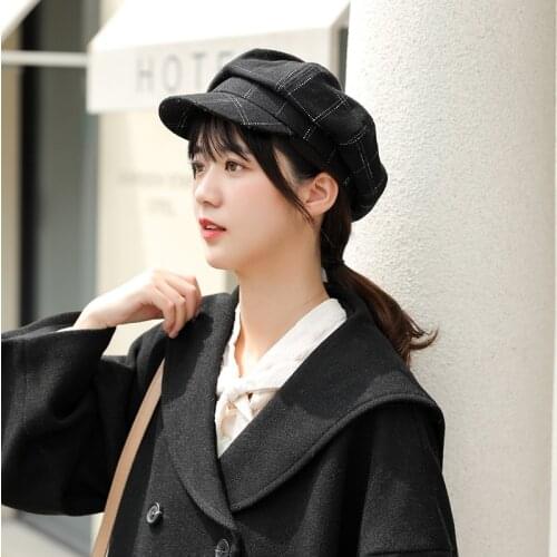 2019 wool Women Beret Autumn Winter Octagonal Cap Hats Stylish Artist Painter Newsboy Caps Black Grey Beret Hats