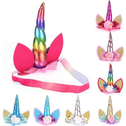 2021 Glitter Metallic Unicorn Horn With Chiffon Hair Hoop Party For Kids Headband Accessories Gold Silver
