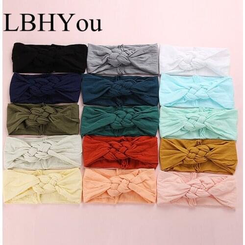 27Colors Newborn Girls Wide Nylon Headbands ,Handmade Braided Soft Bows Nylon Turban Head Wraps Girls Knot Bows Hair Accessories