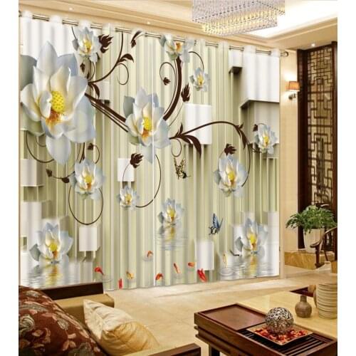 Customize 3d curtain Three-dimensional lotus Living room bedroom kitchen curtains