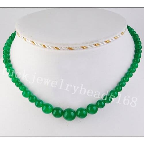 Free Shipping Fashion Jewelry 6~14mm Green Jad Ball Beads Necklace 17" FG3278