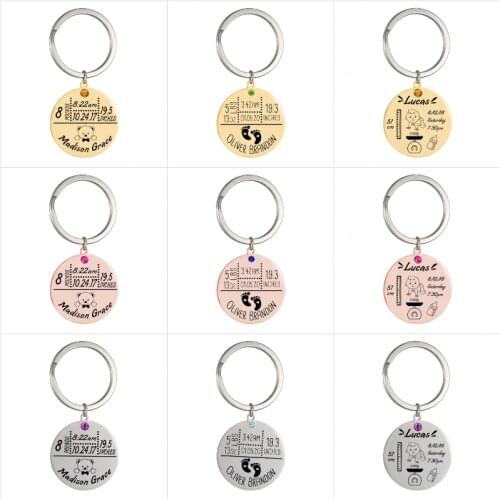 Custom Keychain key chain custom name height weight date keychains stainless steel Keyring jewelry birthday gift mom dad gift