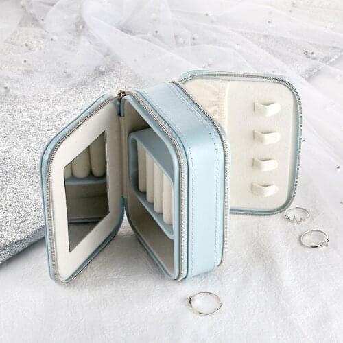 PU Leather Double Layer Jewelry Organizer Box Earrings Rings Display Storage Medium Size with Zipper