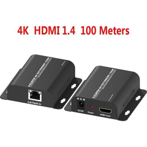 HDMI-compatible 4K*2K Extender 100M Over Single Rj45 Cat5 Cat6 Cable HDMI1.4V No Loss Quality Delay Audio Support Apple TV PS4