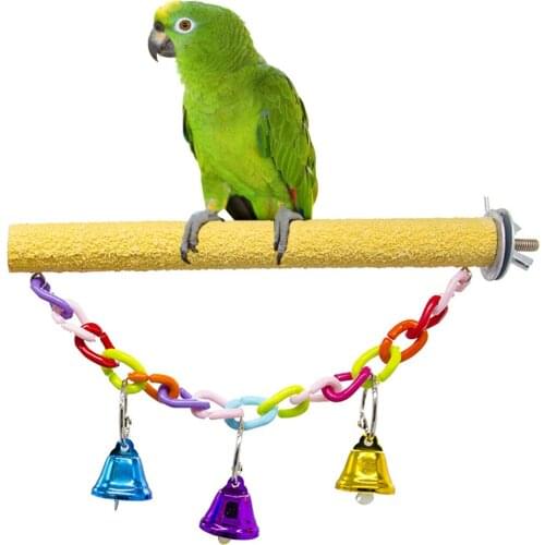 Parrot Toys Pet Bird Cage Perches Stand Platform Paw Grinding Bites Toy With Bells For Parrot Parakeet Pet Birds Accessories