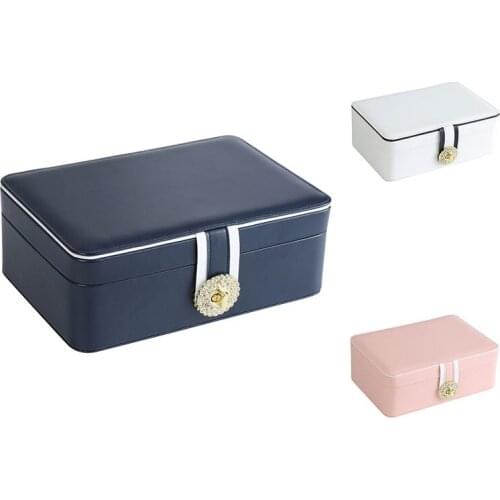Button PU Leather Travel Jewelry Boxes for Women Girls Portable Jewelry Box Storage for Earrings Necklaces