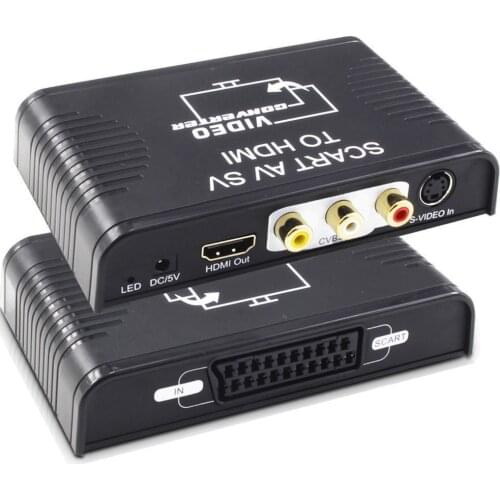 S-video composite AV Scart to HDMI converter Switch box 3-in-1 Scart+S-video+composite AV RCA to HDMI converter