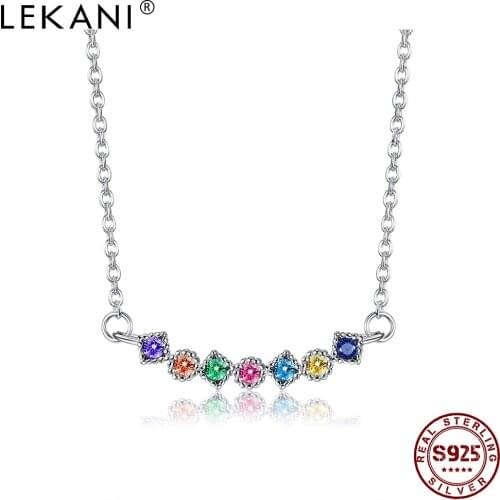 LEKANI 925 Sterling Silver Necklace For Women Smiley Design Pendant Necklaces Rainbow Exquisite Zircon Jewelry Hot Sale Gift