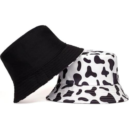 Unisex summer shade cow print bucket hat outdoor climbing sports leisure hat double-sided foldable couple travel punk hat