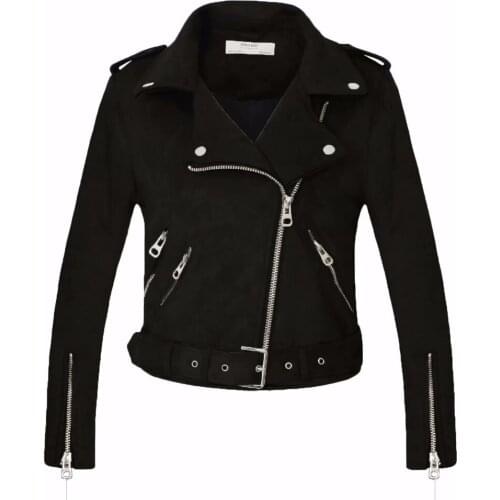 New Fashion Women suede motorcycle jacket Slim brown full lined soft faux Leather female coat veste femme cuir epaulet zipper