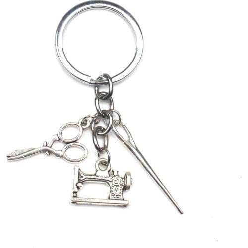 New Design Fashion Jewelry Sewing Machine Sewing Needle Scissors Keychain Seamstress Keyring Lady Elegant Keychain Gift
