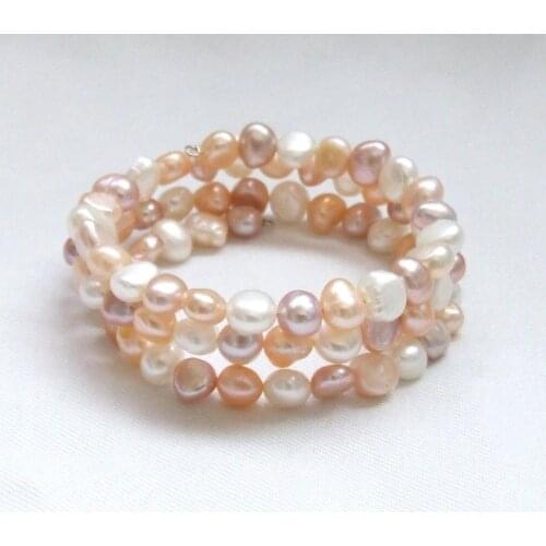 NEW mixed color baroque genuine nature freshwater pearl bracelet 6-7MM