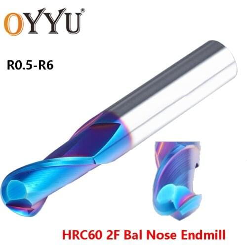 OYYU Ball Nose Ball Nose Router Bit CNC Nano Coated Tungsten Steel Milling Cutter Solid Carbide End Mills R0.5 R0.75 R1.25